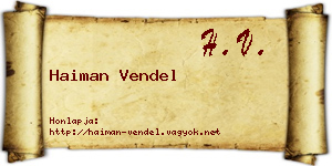 Haiman Vendel névjegykártya